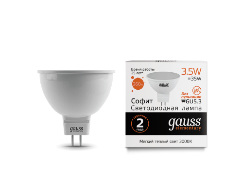 Лампа Gauss LED Elementary MR16 GU5.3 3.5W 3000K