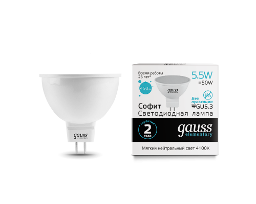 Лампа Gauss LED Elementary MR16 GU5.3 5.5W 4100К