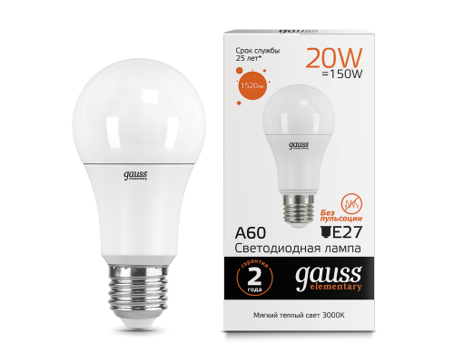 Лампа Gauss LED Elementary A60 20W E27 3000K