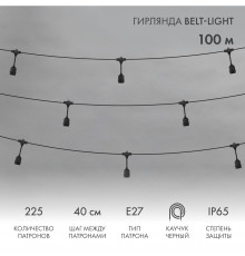 Гирлянда Belt-Light 2 жилы, 100м, шаг 40см, 225 подвесных патронов Е27, IP65, черный круглый провод NEON-NIGHT
