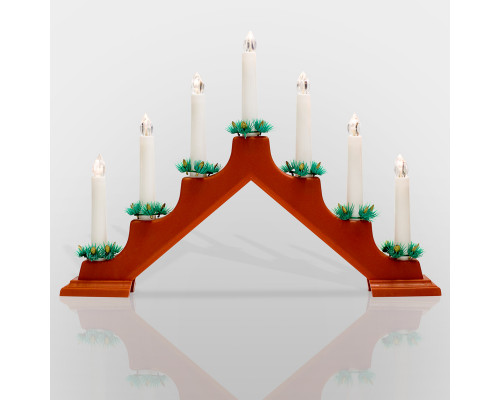 Новогодняя горка 7 свечек, цвет корпуса: Красный, цвет свечения: ТЕПЛЫЙ БЕЛЫЙ