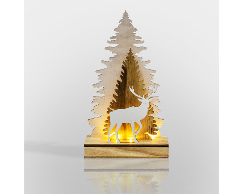 Деревянная фигурка с подсветкой Елочка с оленем 18х7х29 см