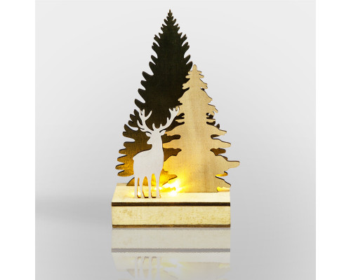 Деревянная фигурка с подсветкой Елочка с оленем 12х6х21,5 см