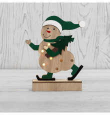 Деревянная фигурка с подсветкой Снеговик 18 см