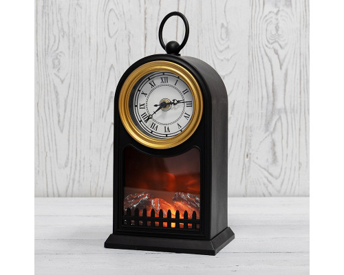 Светодиодный камин Старинные часы с эффектом живого огня 14,7x11,7х25 см, черный с USB