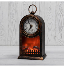 Светодиодный камин Старинные часы с эффектом живого огня 14,7x11,7х25 см, бронза с USB