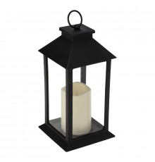 Декоративный фонарь со свечкой, черный корпус, размер 14x14x29 см, цвет теплый белый