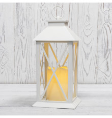 Декоративный фонарь со свечкой, белый, размер 14х14х29 cм, цвет теплый белый
