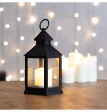 Декоративный фонарь со свечкой, черный корпус, размер 10,5х10,5х24 см,  цвет теплый белый