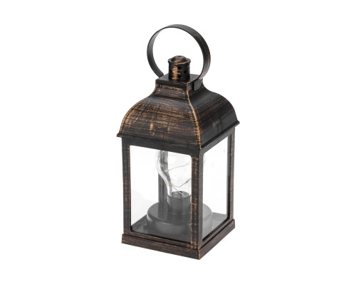 Декоративный фонарь с лампочкой, бронзовый корпус, размер 10,5х10,5х22,5 см,  цвет теплый белый