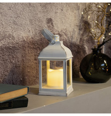 Декоративный фонарь со свечкой, белый корпус, размер 10,5х10,5х22,35 см,  цвет теплый белый