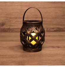 Декоративный фонарь со свечкой, плетеный корпус, бронза, размер 14х14х16,5 см, цвет теплый белый