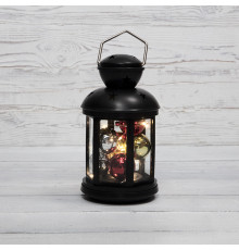 Декоративный фонарь с шариками, черный корпус, размер 12х12х20,6 см, цвет теплый белый