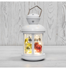 Декоративный фонарь с шариками, белый корпус, размер 12х12х20,6 см, цвет теплый белый