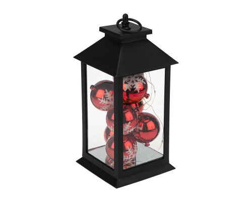Декоративный фонарь с шариками, черный корпус, размер 14х14х27 см, цвет теплый белый