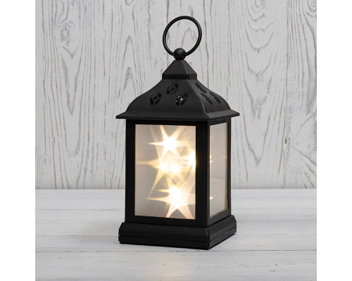 Декоративный фонарь с эффектом мерцания, черный корпус, размер 11х11х22,5 см, цвет теплый белый