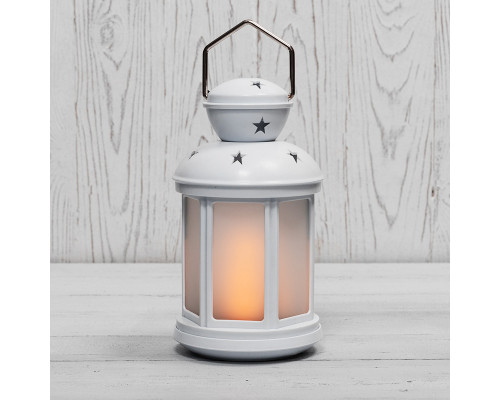 Декоративный фонарь с эффектом пламени свечи, белый корпус, размер 12х12х20,6 см, цвет теплый белый